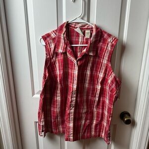 Vtg First Issue A Liz Claiborne Company Red Plaid Sleeveless Shirt size 2 Large